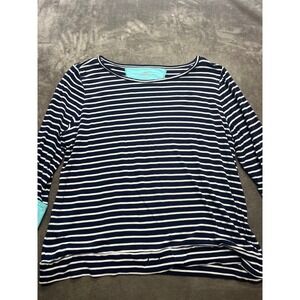 Talbots Navy White Striped Crew Neck 3/4 Sleeve Tunic Top XLP